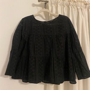 Madewell Black Eyelet Blouse Size Large